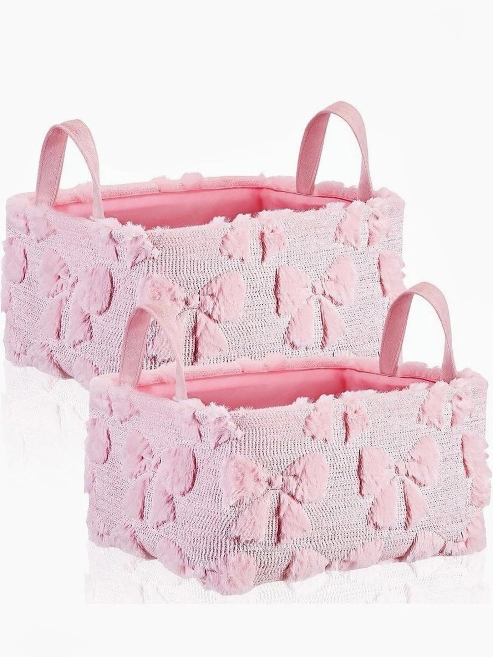 Pink Bow Storage Bins Set of 2 — Pink 14x10x7 Inches 
